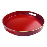 Uoekcs Bandeja Decorativa Roja, Bandeja Para Servir Con Asas