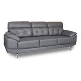 Sofa De Piel - Dublin - Conforto Muebles Color Gris Oxford