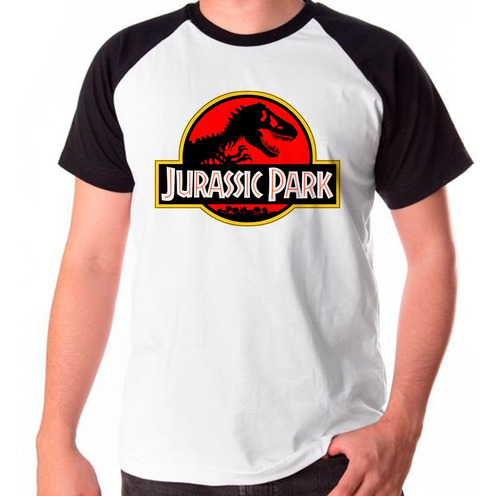 Camiseta Masculina Raglan 1 Jurassic Park Logo Trex