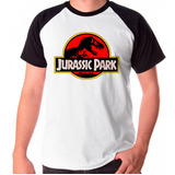 Camiseta Masculina Raglan 1 Jurassic Park Logo Trex