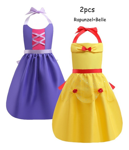 Disfraz De Princesa Blancanieves Bella Aurora Elsa Minnie Cinderella Niña Delantal 2pcs Cosplay Fiesta De Cumpleaños Halloween