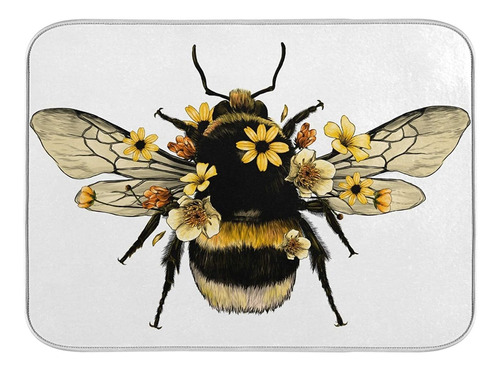 Bee Flower Cute Dish Drying Mat Ctor De Encimera Decora...