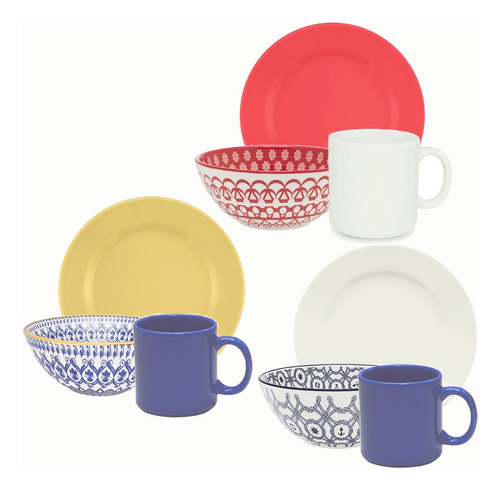 Juego Vajilla Desayuno Plato Taza Bowl Decorado Oxford X3