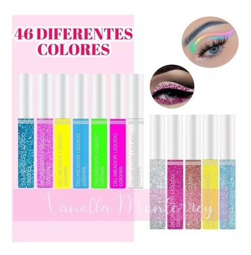 Delineador Liquido Neon Glitter Maquillaje Moda Full 1 Pieza