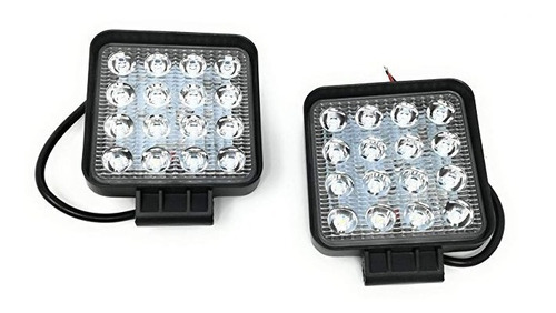 Par De Faros 16 Led Cuadrado 48w  Luz Blanca Fijo Y Estrobo