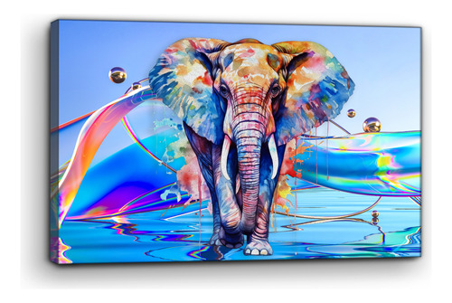 Cuadro Moderno Canvas Elefante Ondas Acuarela 80x120cm