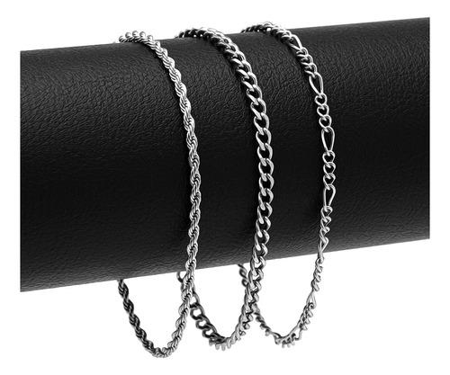 Combo 3 Pulseiras Aço Inox Prata 316l Kit-66 Masculino