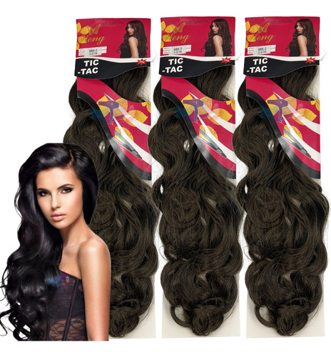 Kit 3 Cabelo Aplique Tic-tac Weng 70cm Fibra Orgânica 