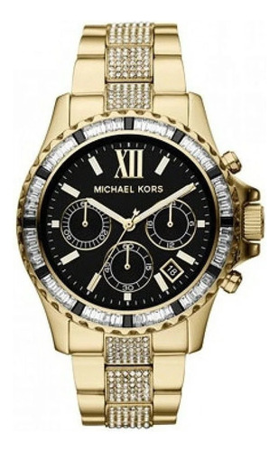 Relógio Feminino Michael Kors Mk5828 Everest Gold 45mm Cor Da Correia Dourado Cor Do Bisel Dourado Cor Do Fundo Preto