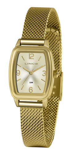 Relogio Lince Feminino Dourado Banhado Quadrado Pequeno 