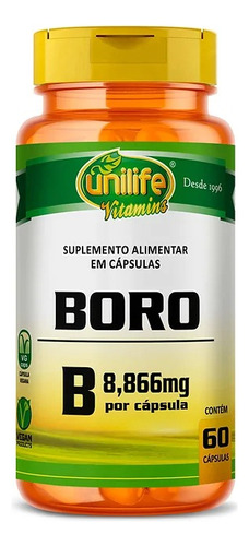Boro 8mg Unilife Suplemento Mineral 60 Cápsulas Sabor Sem Sabor