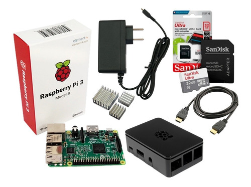 Kit Raspberry Pi3 B, Fonte, Case Oficial Black E Cartão 32gb