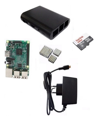 Kit Raspberry Pi3 Model B Fonte Case Sd 16gb Dissipador