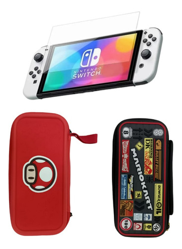 Estuche Nintendo Switch/oled Diseño Mario Kart/toad + Vidrio
