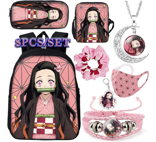 8 Unids/set Anime Demon Slayer Nezuko Mochila Para Estudiant