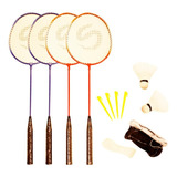 Juego Badminton Kit 4 Raquetas + 2 Plumas + Funda + Red