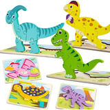 Pack 3 Puzzle Rompecabeza Dinosaurios Madera Encaje 15x17cm