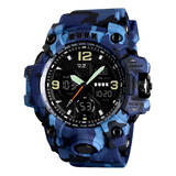 Reloj Camuflaje Militar Burk 1155 Cronometro Luz Alarma! Color De La Malla Camuflado Azul