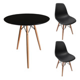 Mesa Jantar Redonda 80cm Eiffel Tripé Eames Com 2 Cadeiras