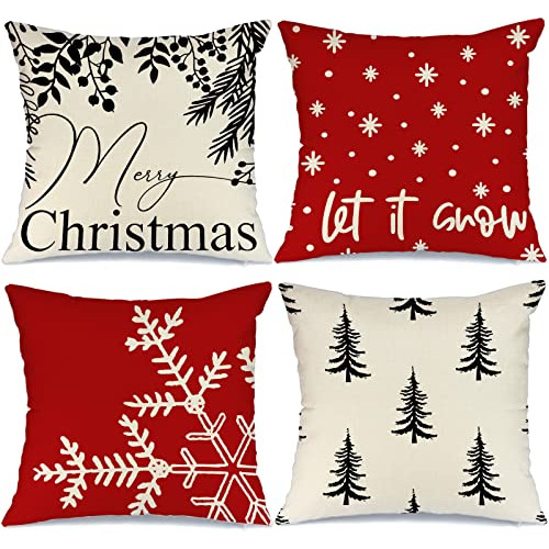 Fundas De Almohada De Navidad De 18x18, Juego De 4 Deco...