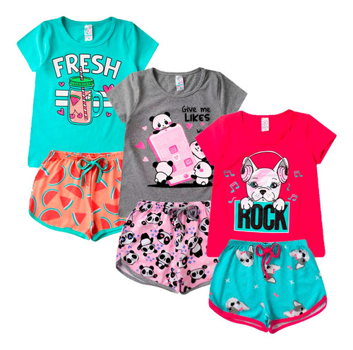 Kit 6 Peças Infantil Feminino Menina Verão Atacado Promo