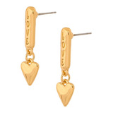 Aretes Nice Love-corazón En Baños De Oro, 3.2 Cm De Largo