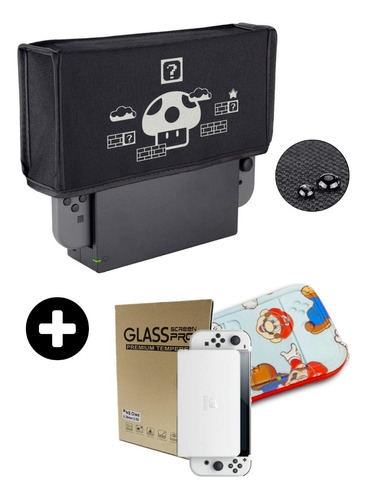 Kit Capa Antipoeira + Película + Case Nintendo Switch Oled