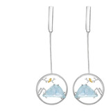 Aros De Plata Fina 925 & Baño Oro 18k - Montaña Azul