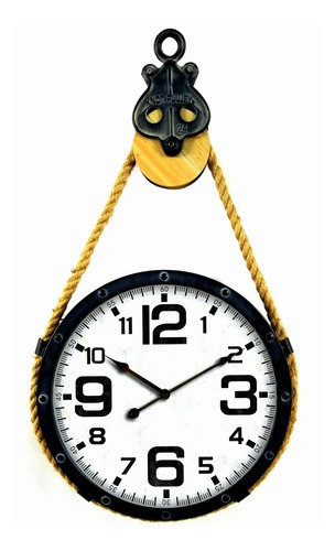 Reloj Decorativo De Pared Con Polea Y Cuerda Vintage Grande