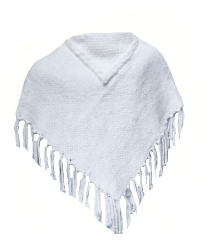 Poncho Blanco Lana Gruesa Telar Talle 6 A 8 Años Unisex