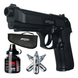 Pistola Co2 Fox Replica Beretta 92 Semi Auto + Kit + Funda 