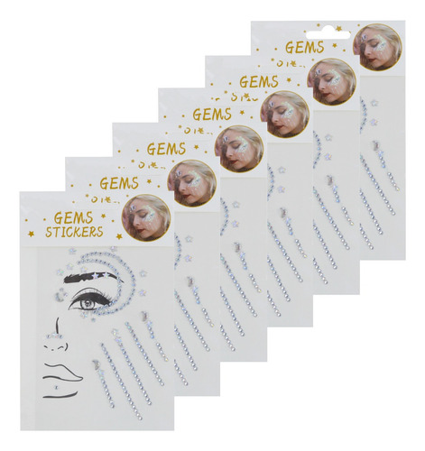 Pack 12 Face Sticker De Gemas Pegatina Para Rostro Cuerpo A