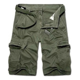 Pantalones Cortos Cargo Para Hombre Con Cinturón, Militar,23