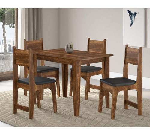 Mesa De Jantar 4 Cadeiras Nicoli Soneto Móveis Ic Cor Marrom Desenho Do Tecido Das Cadeiras Liso