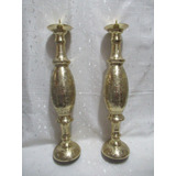 Antiguo Par Candelabros Altos Bronce Cincelado Burilado 50cm