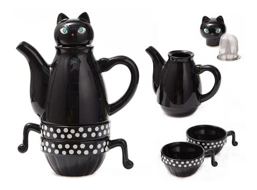 Set Tetera Gato Infusor + 2 Tazas Mug Gatos