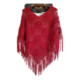 Poncho Tejido A Crochet 100% Lana Color Rojo