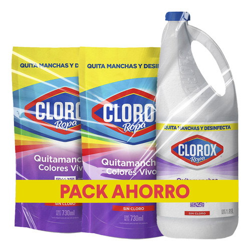 Pack Ropa Clorox: Blancos B. 1.89l + 2 Colores Vivos 730ml