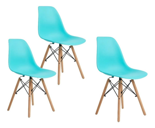 Set De 3 Sillas Sekme Estilo Eames Comedor Color Azul Aqua