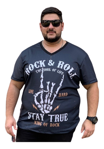 Camisa Tamanho Grande Masculina Dry Fit Uv Rock Mão Caveira