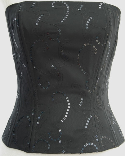 Corset Negro De Gasa Bordada Con Lentejuelas Tornasol Fiesta