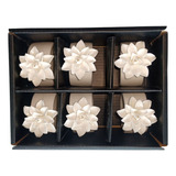 Conjunto 6 Porta Guardanapos Flores De Cerâmica Branca Cor Preto