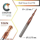 Broca Fresa Router Cnc 3.175 Mm. (1/8) Punta Bola 3d R1.0mm.
