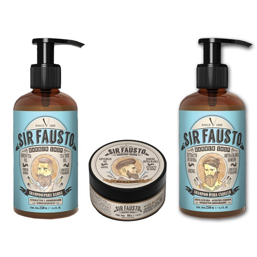 Set Sir Fausto Shampoo Barba + Shampoo Cabello +  Cera 100