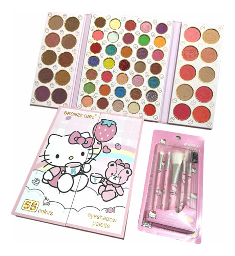 Set Maquillaje Sombra De Ojos Mas Set De Brochas Hello Kitty