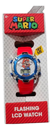 Reloj De Pulsera Accutime Watch Super Mario De Cuerpo Color Rojo Y Blanco, Digital, Para Niños, Con Correa De Plástico Color Mario Y Hebilla Simple