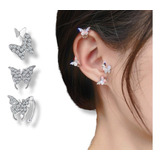 Aretes Mariposa Piercing Falso 2 Pzs Sin Perforaciones Plate