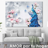 Cuadro Pavorreal Elegante Animales Flores Naturalez 90x60