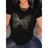 Camiseta De Manga Corta Con Estampado De Mariposa Para