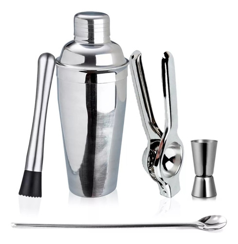 Coqueteleira + Socador + Dosador Inox 750ml Drinks 4 Itens